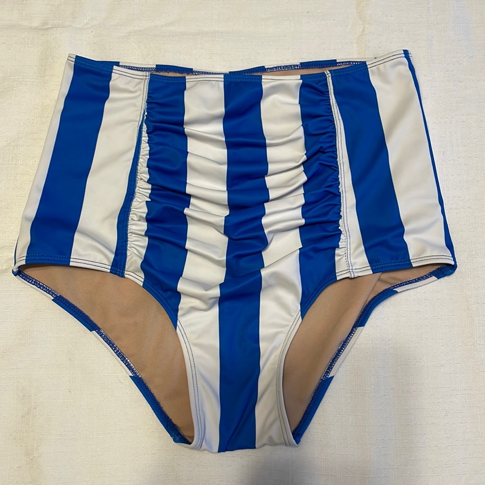 Kortni Jeane Ruched Bottoms - blue and white stripe